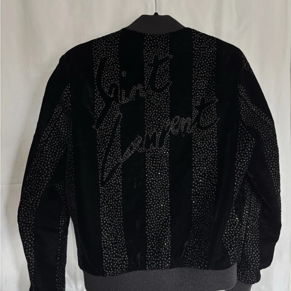 ✨SOLD✨RARE Saint Laurent Logo BLACK Velvet Embroidered Crystal Bomber Jacket